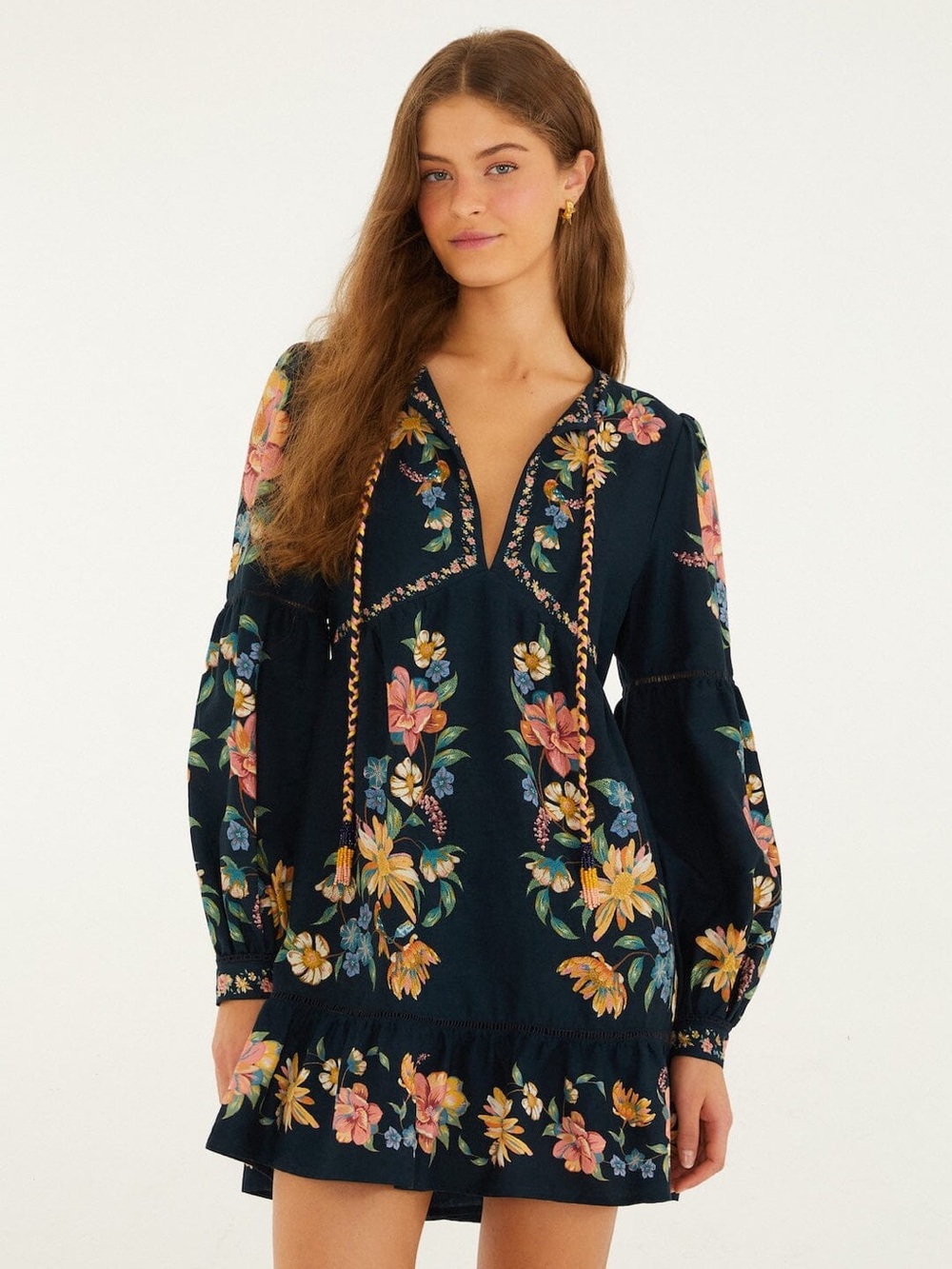NWT FARM RIO Dark Blue Maira Floral Mini Dress